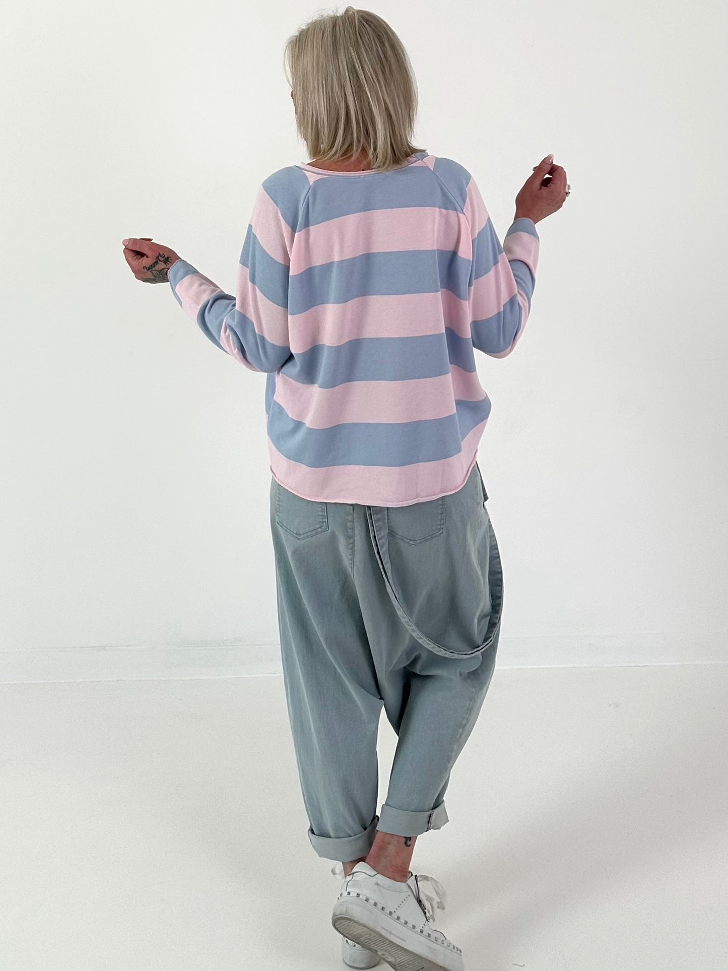 Sweater mit Blockstreifen - rosa-hellblau