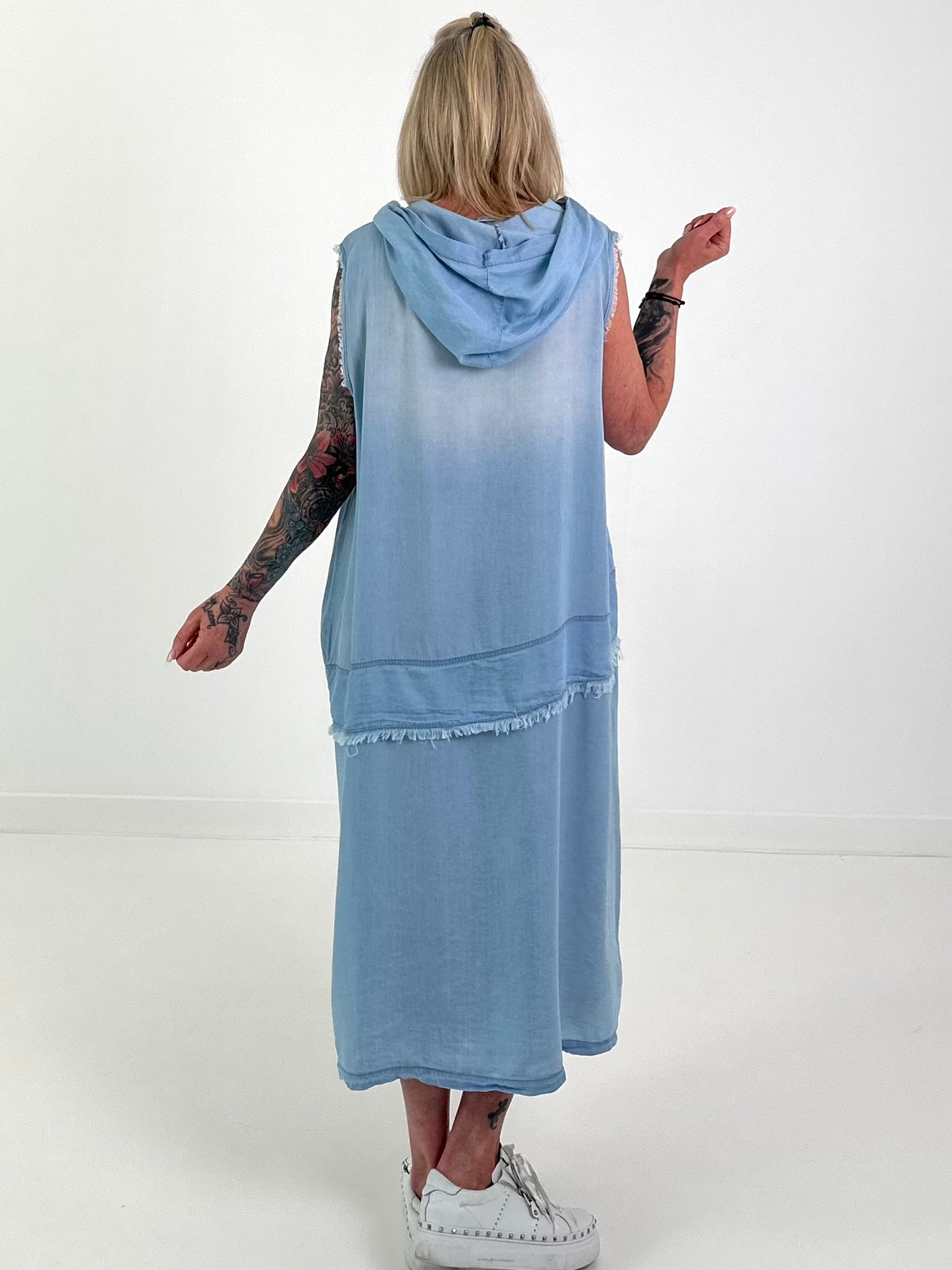 Hooded denim dress - light blue