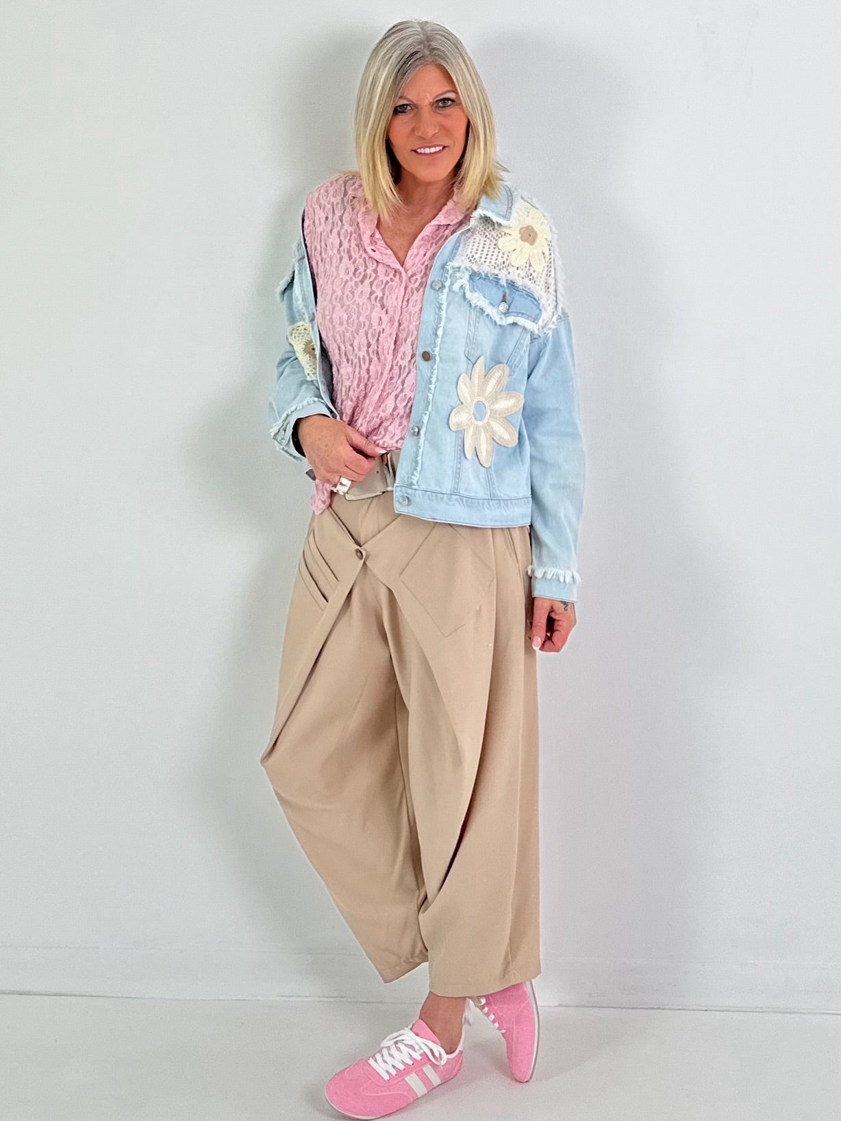 Spitzenbluse mit Muster - rosa