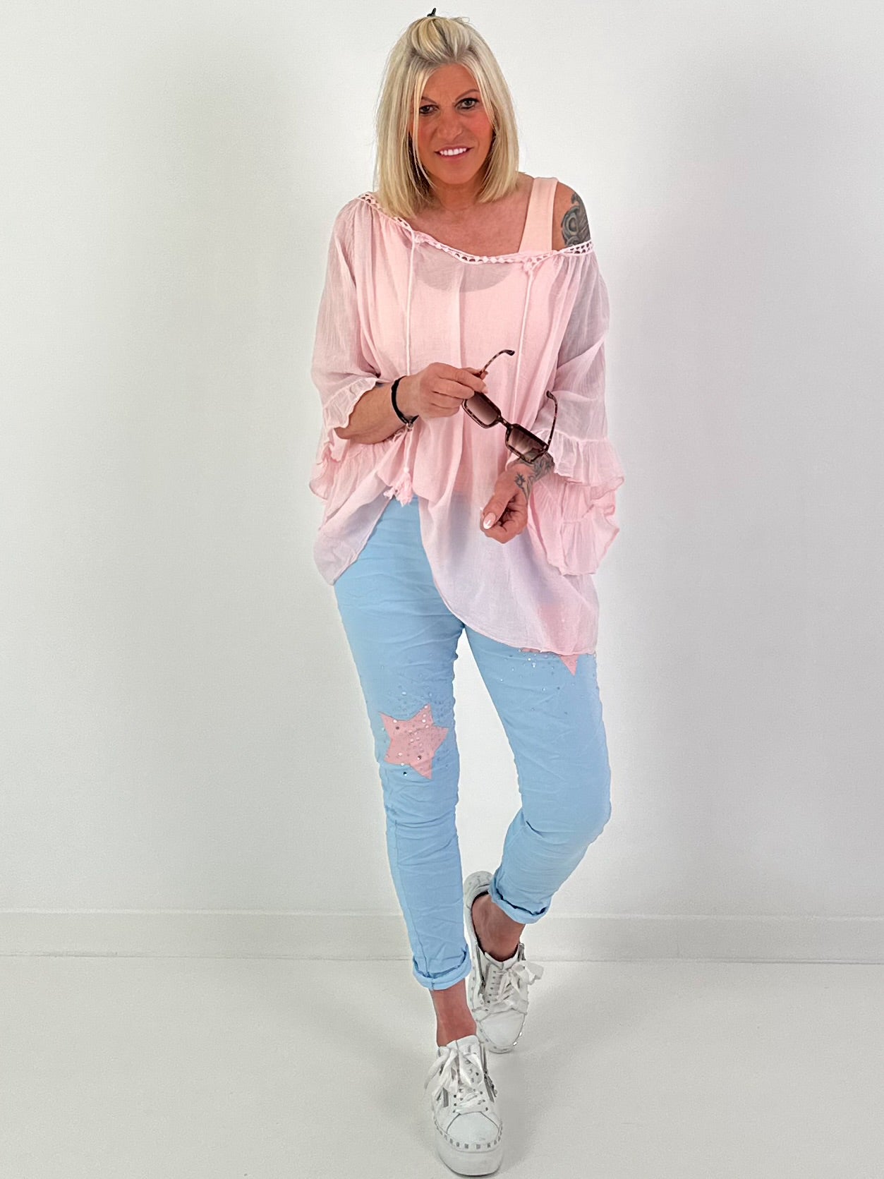 Broek met sterren - lichtblauw