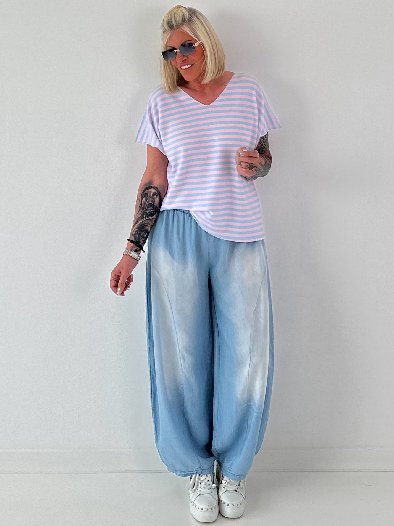 Leichte Ballon Jeans Hose - hellbau