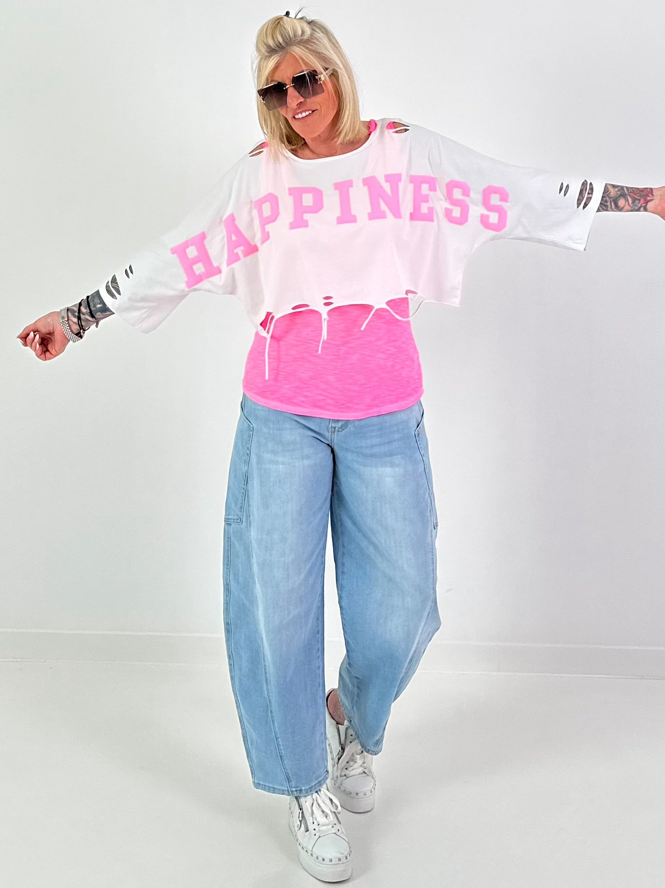 Cropped Sweater Happiness - white