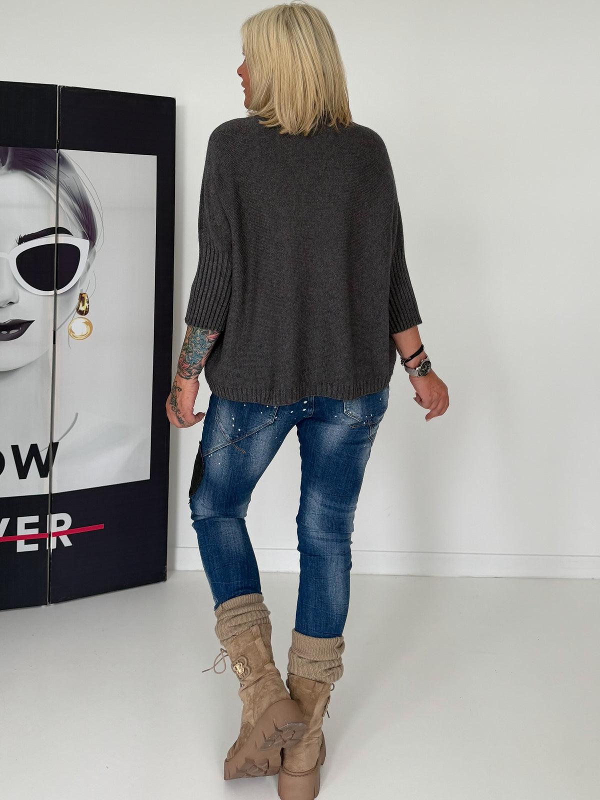 Strickpullover mit Turtleneck - anthrazit