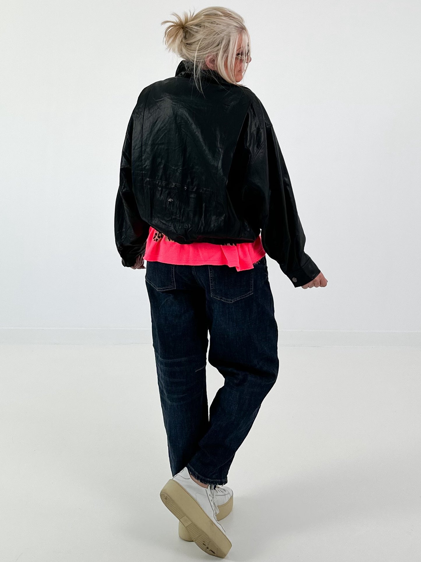 Casual leather-look jacket - black