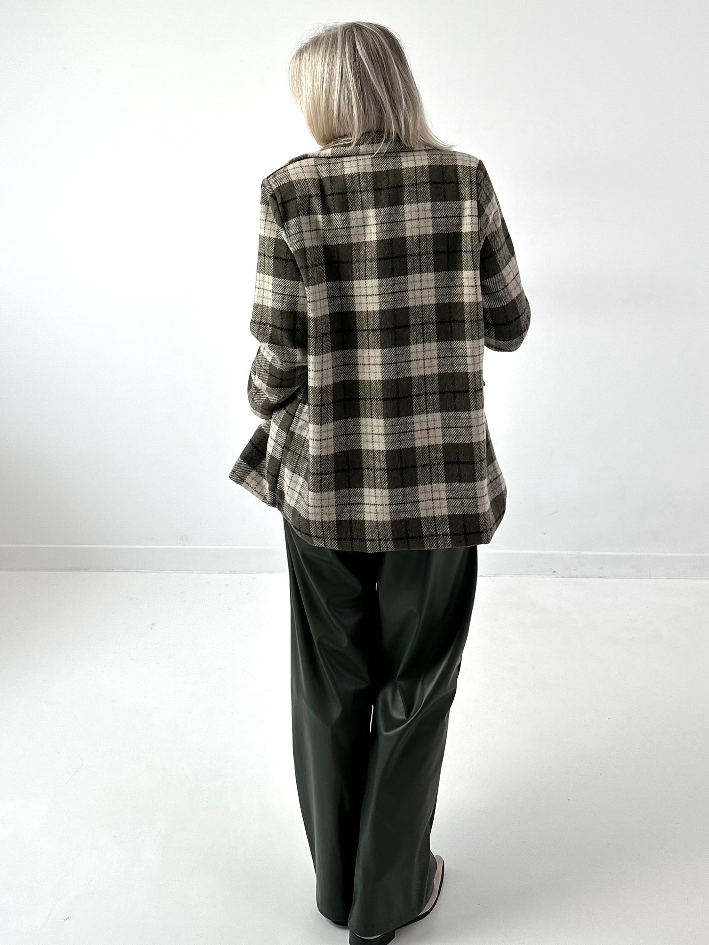 Geruit wollen blazer, model "Royal Check" - olijfgroen-veelkleurig