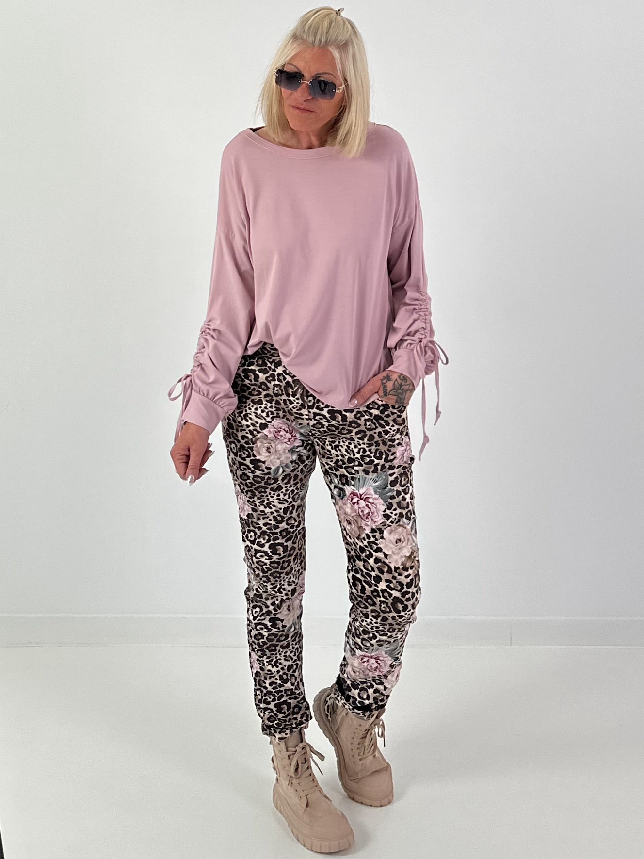 Shirt mit Raff-Details - rosa