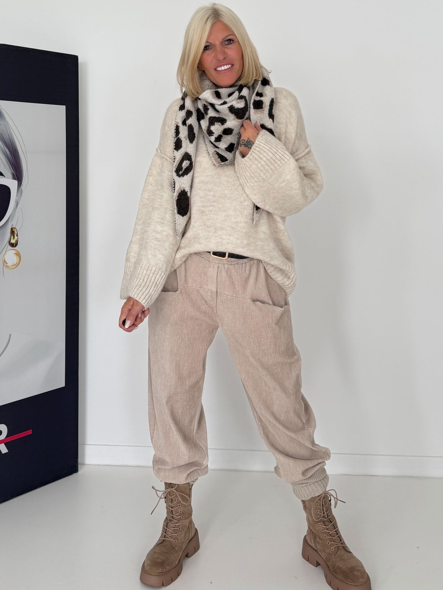 Kuschliger driehoekige sjaal - leo-beige-multicolor