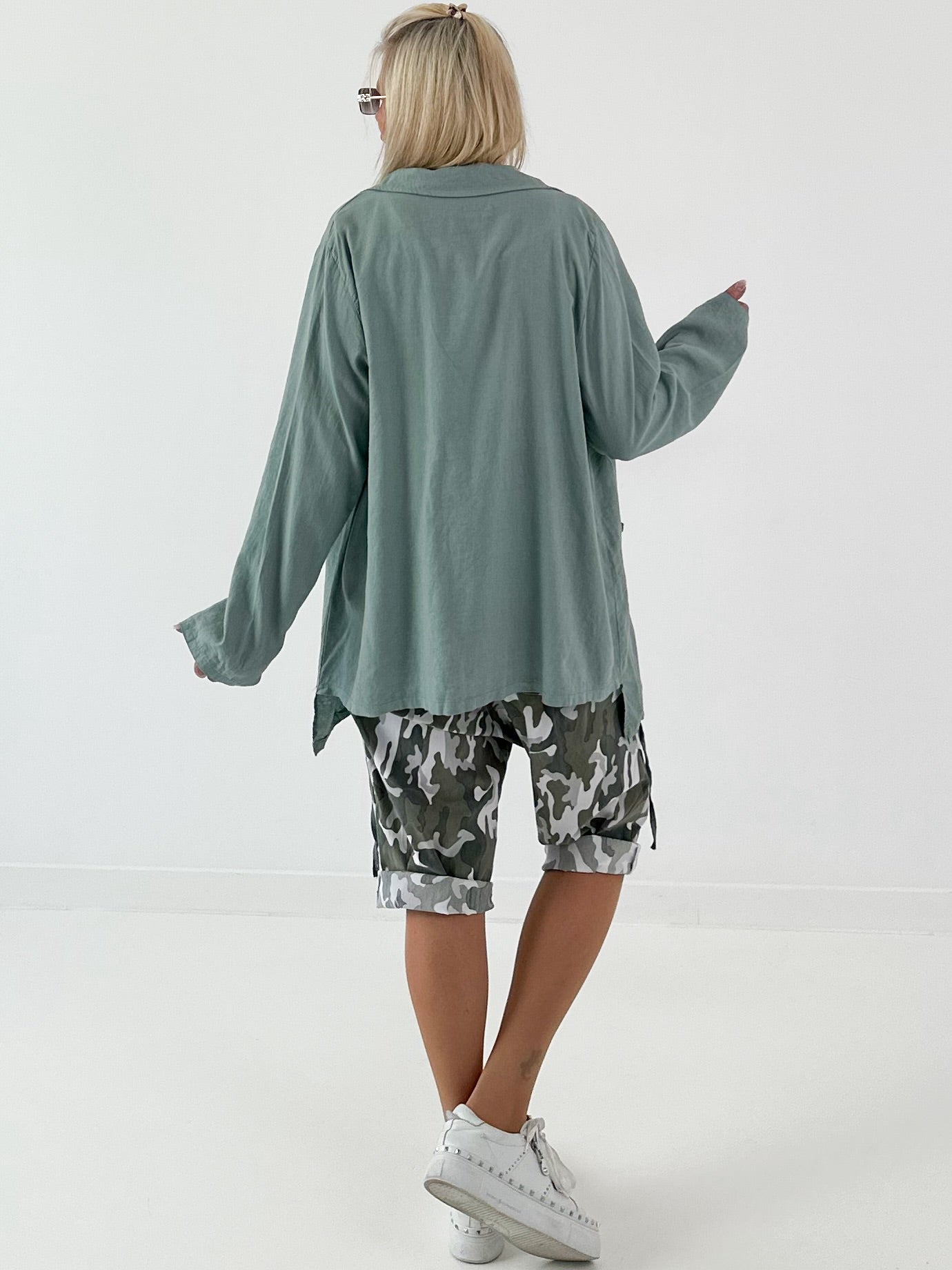 Fancy linen jacket with side lacing - khaki