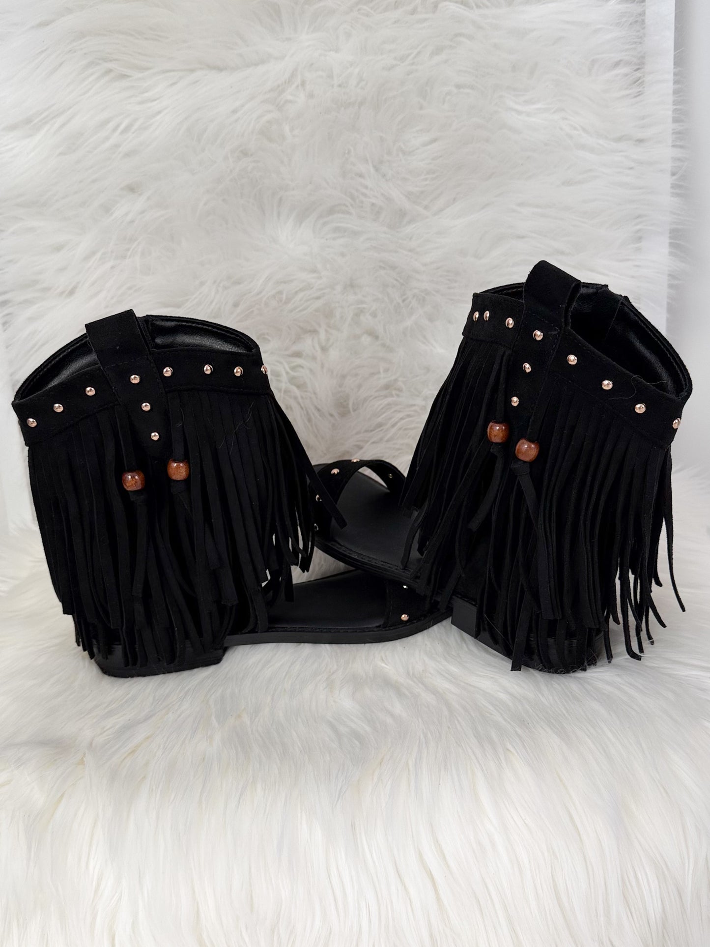 Boho Sandalen mit Fransen - schwarz