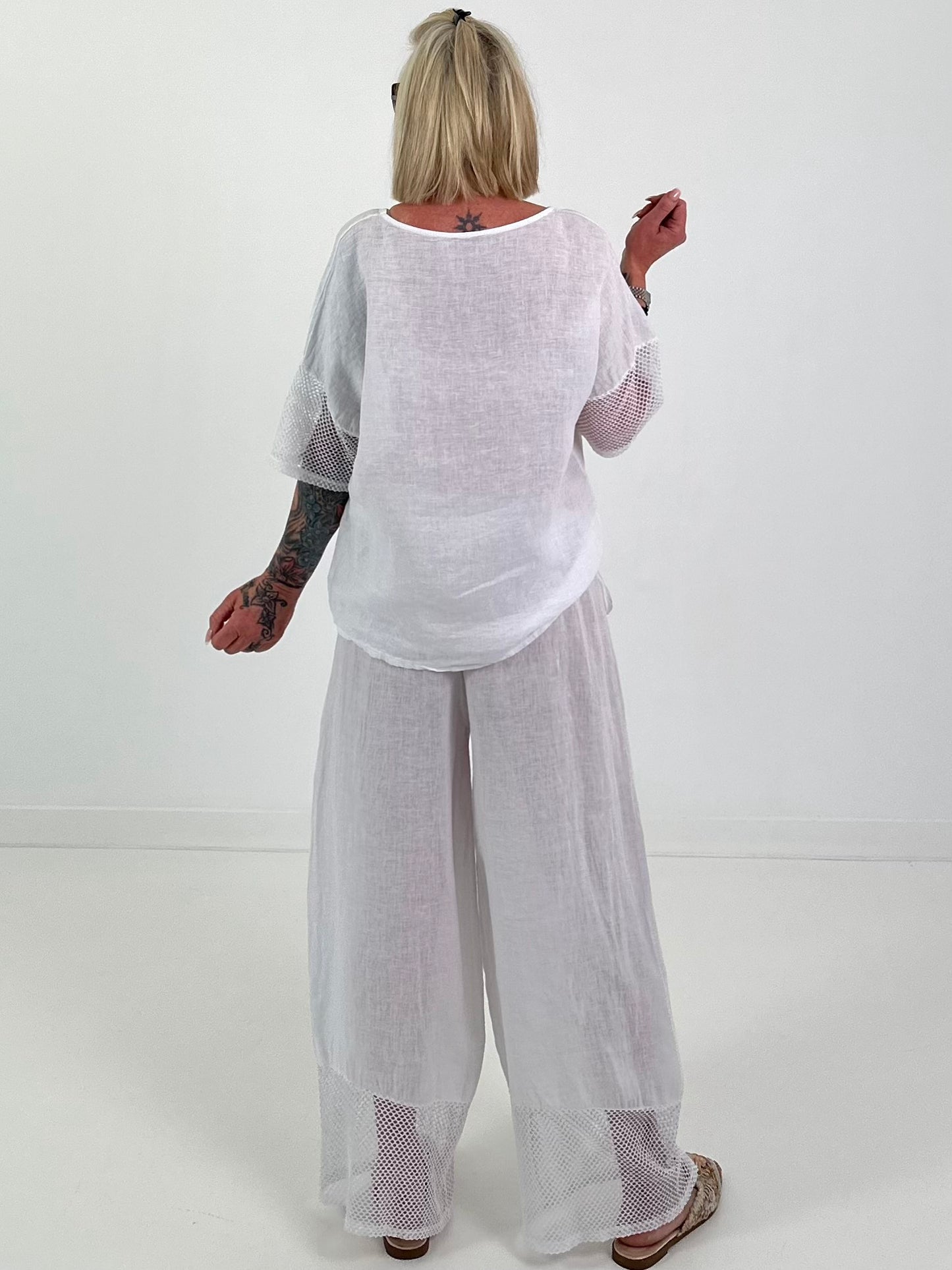 Linen Shirt with Short Sleeves - White