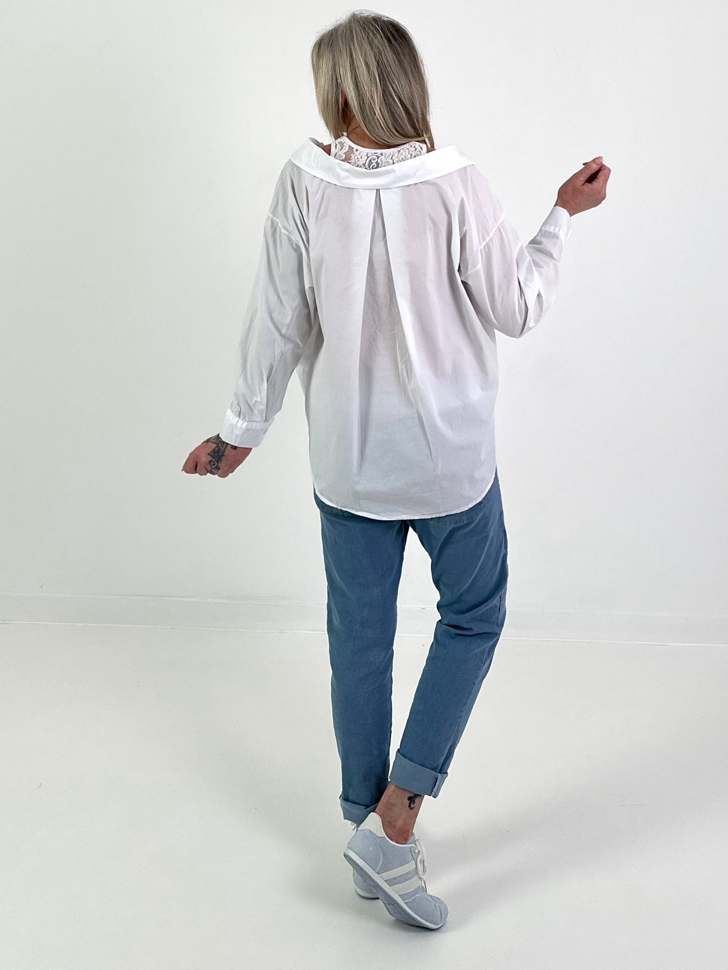Bluse mit Spitzentop - weiss