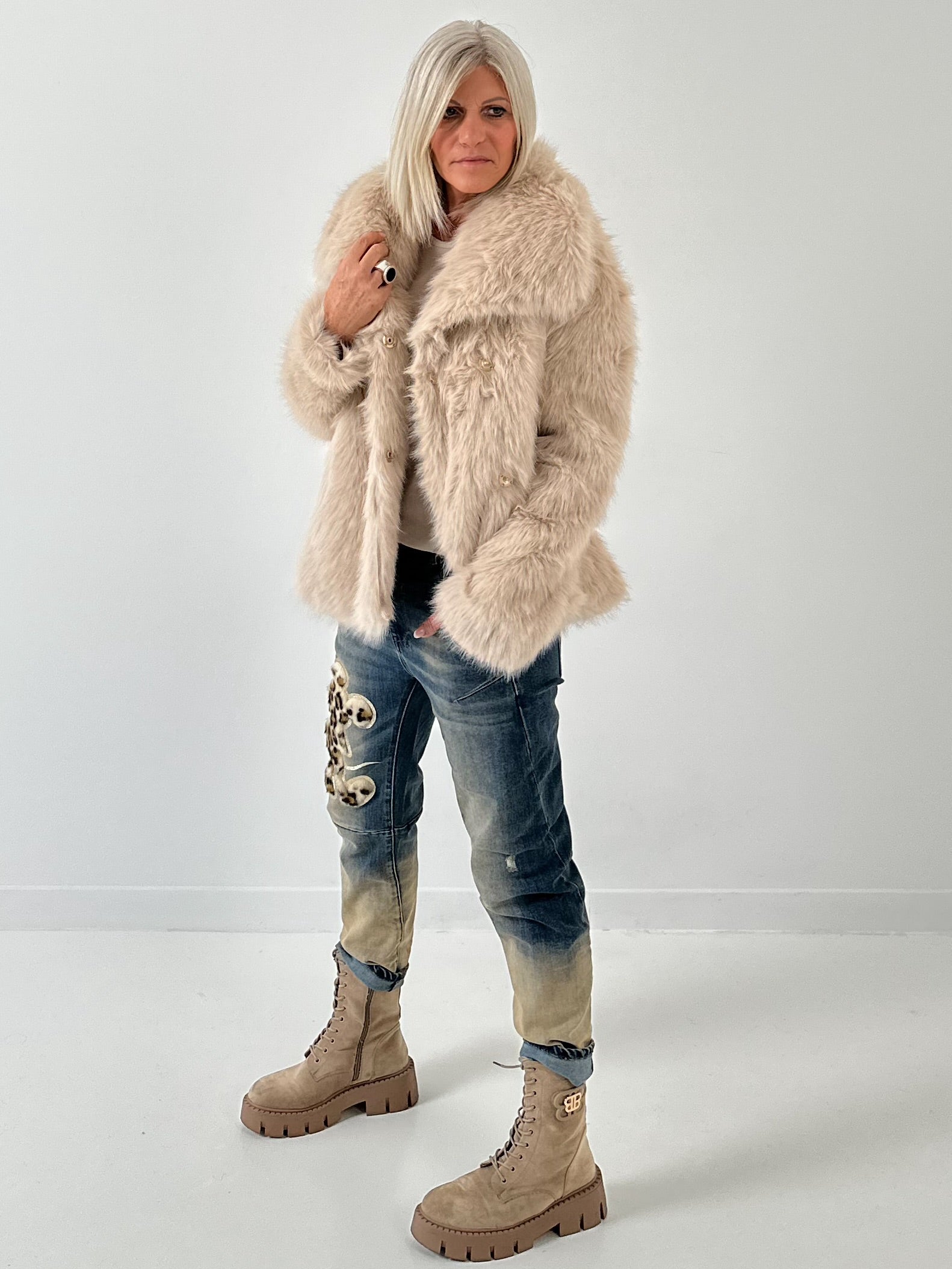 Faux Fur Jacket Pelzjacke Beige Long Sleeve Faux Fur Jacket CN303