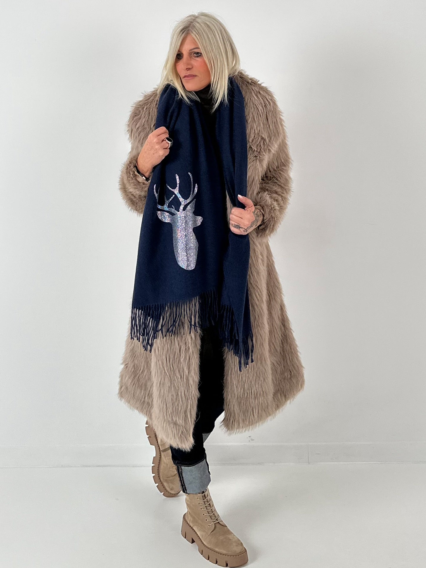 XXL sjaal model "Deer" - middernachtblauw