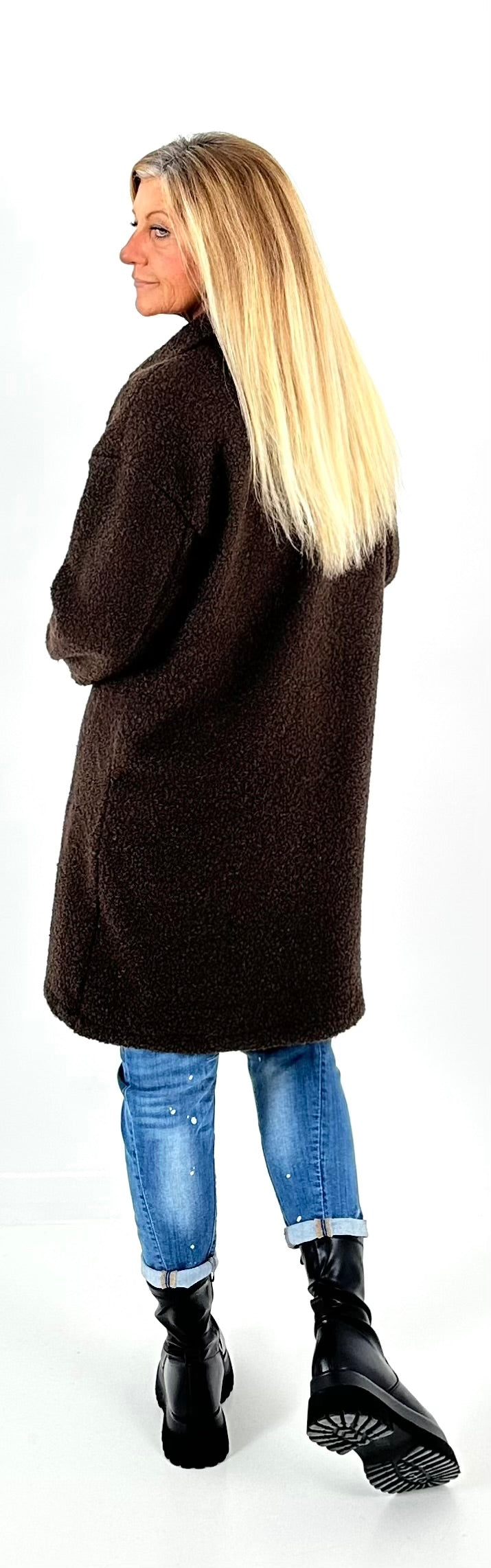 Boucle jas met patches model "Style" - mokka