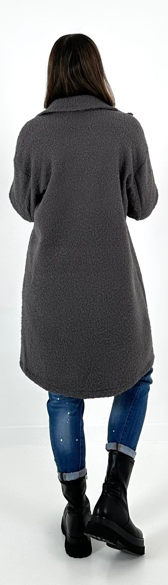 Boucle jas met patches model "Style" - antraciet