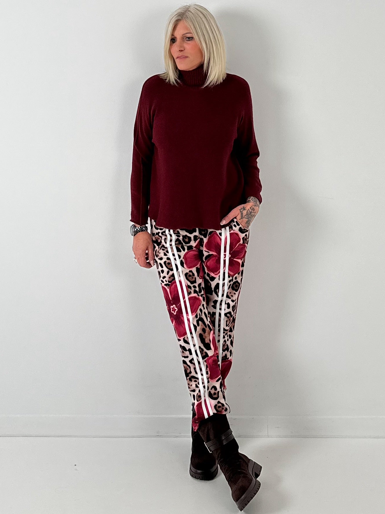 Pants model "Wild Blossom" - burgundy-multicolored