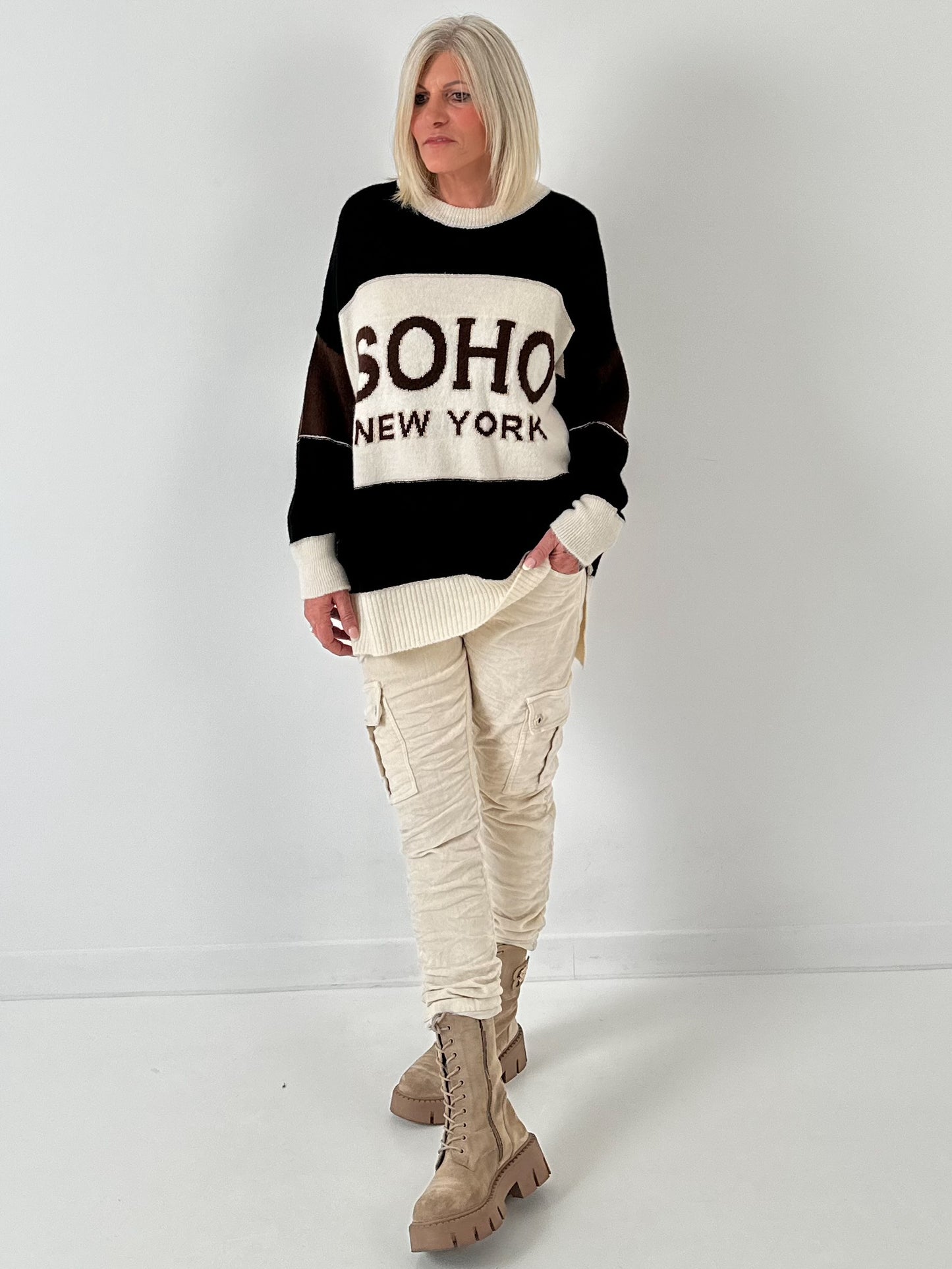 Sweater model "SOHO" - black-ecru-chocolate