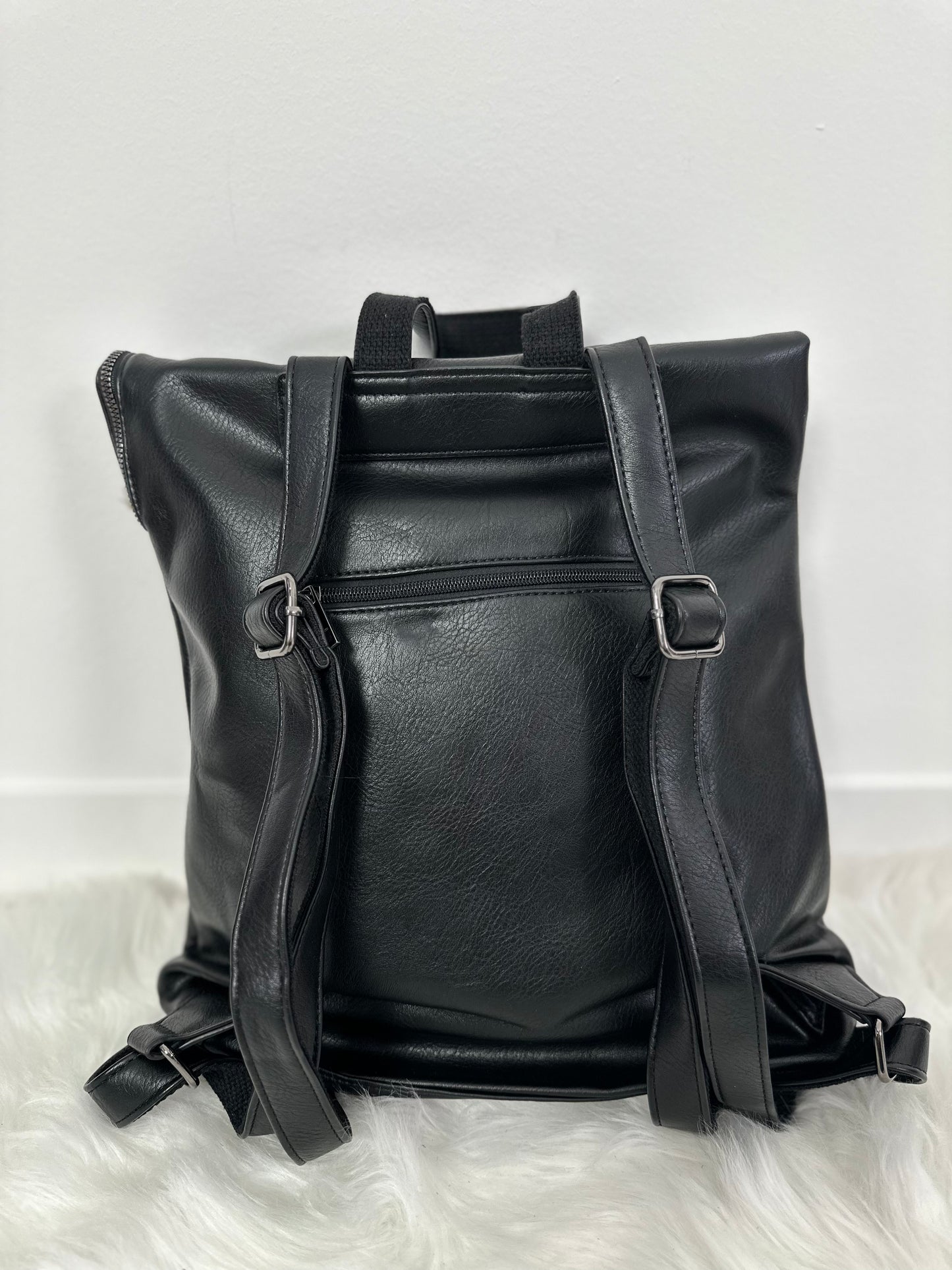Leather-look backpack, model "City Fold" - black
