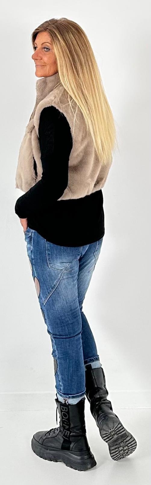 Kurze Webpelzweste Modell "Fluffy Pop" - taupe