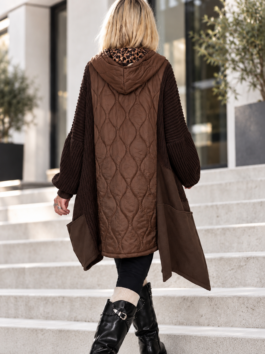 Oversized jacket in a material mix - mocha