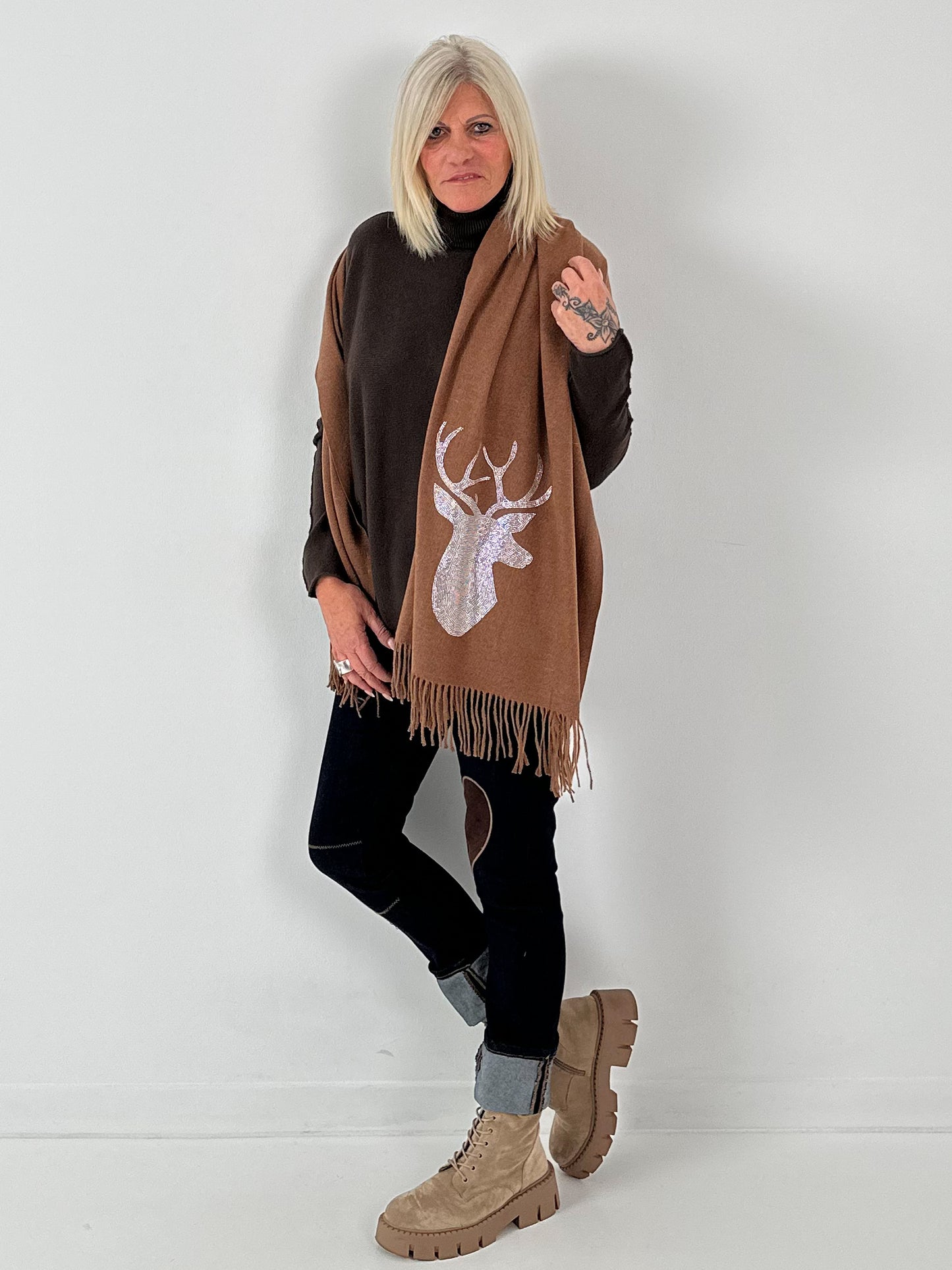 XXL scarf model "Deer" - cappuccino