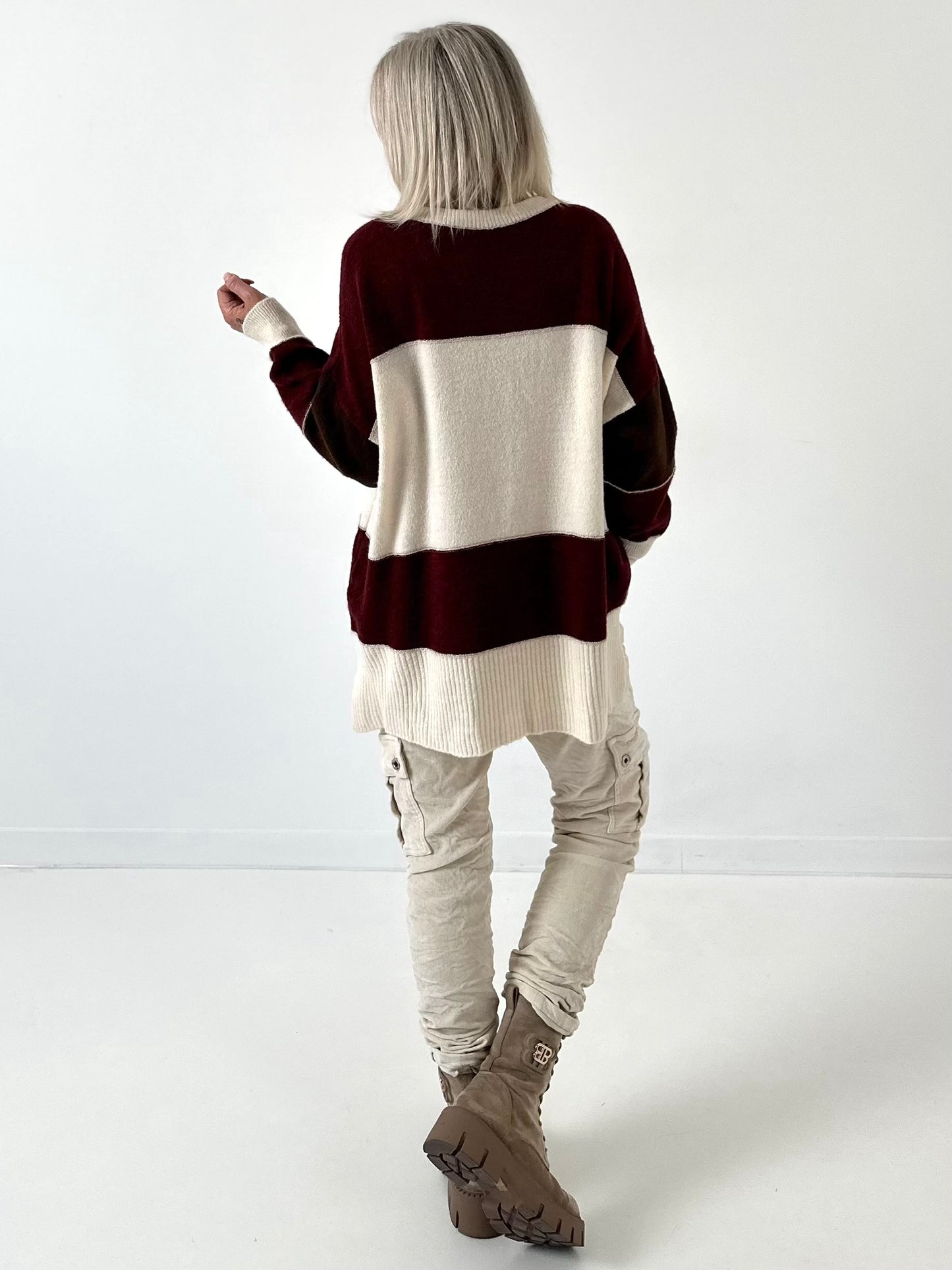Sweater model "SOHO" - burgundy-ecru-chocolate