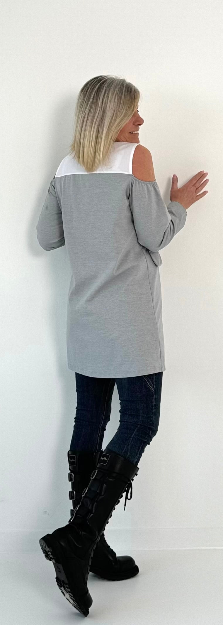 Geklede jas/lange blazer model "Vanity" - grijs