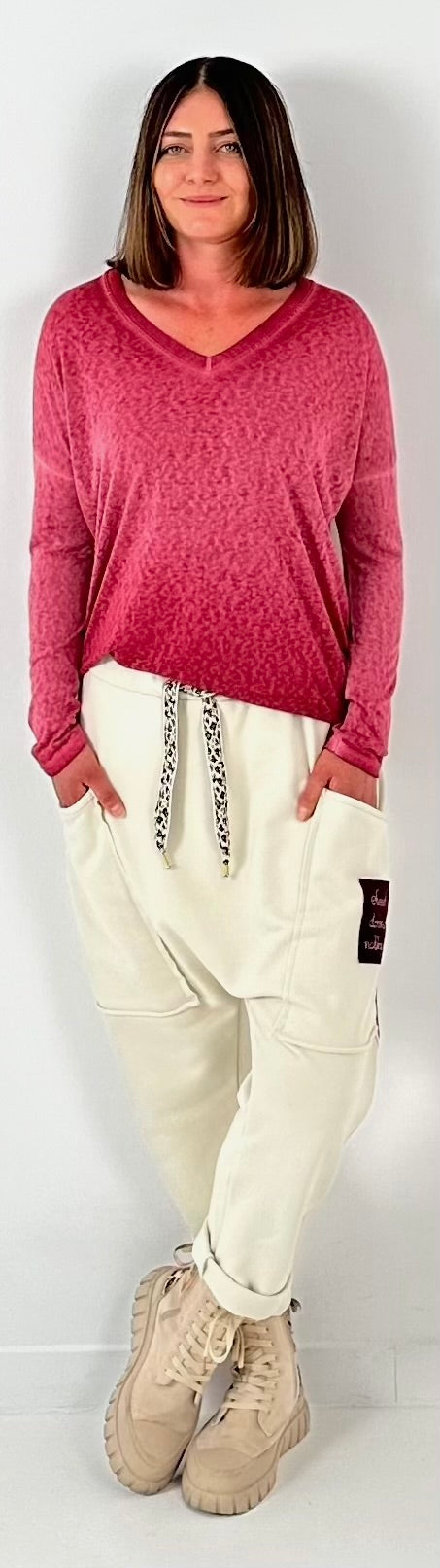 Fine knit shirt model "Clasique" - burgundy red