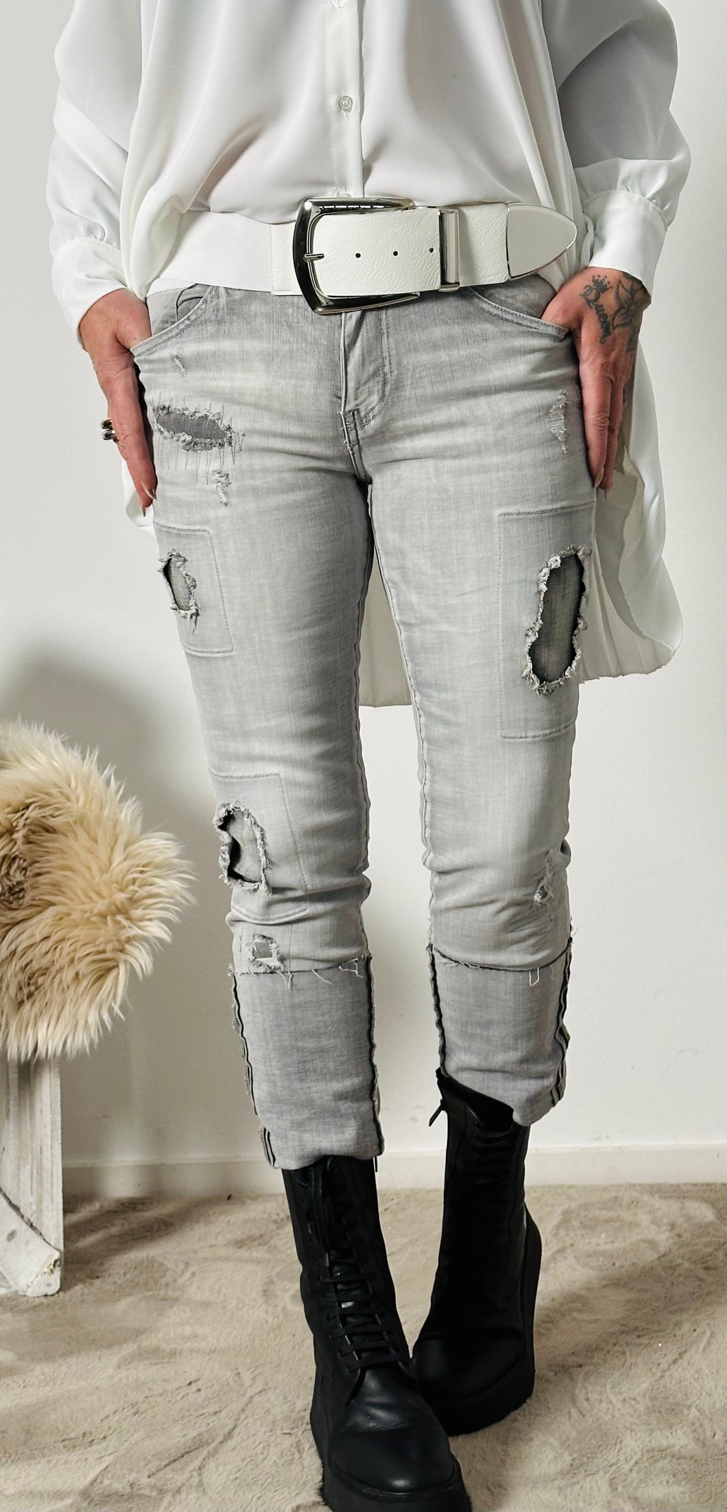 Stretch belt "Blair" - white-silver