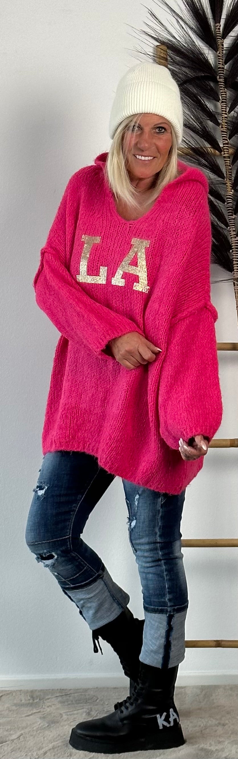 Hot Pink Oversized Sweater  Pink oversized sweater, Hot pink sweater  outfit, Hot pink sweater