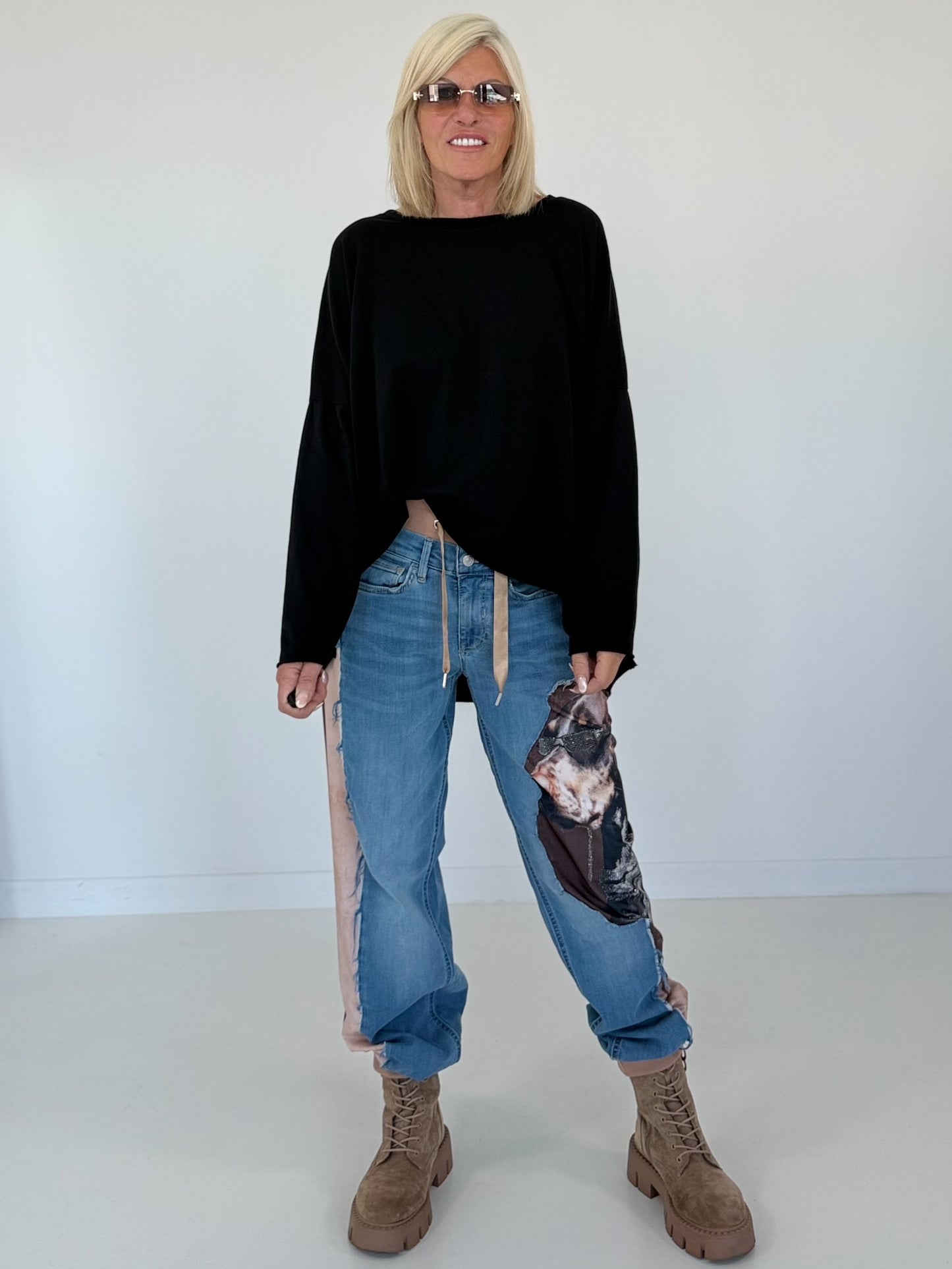 Oversized Shirt stone washed - schwarz