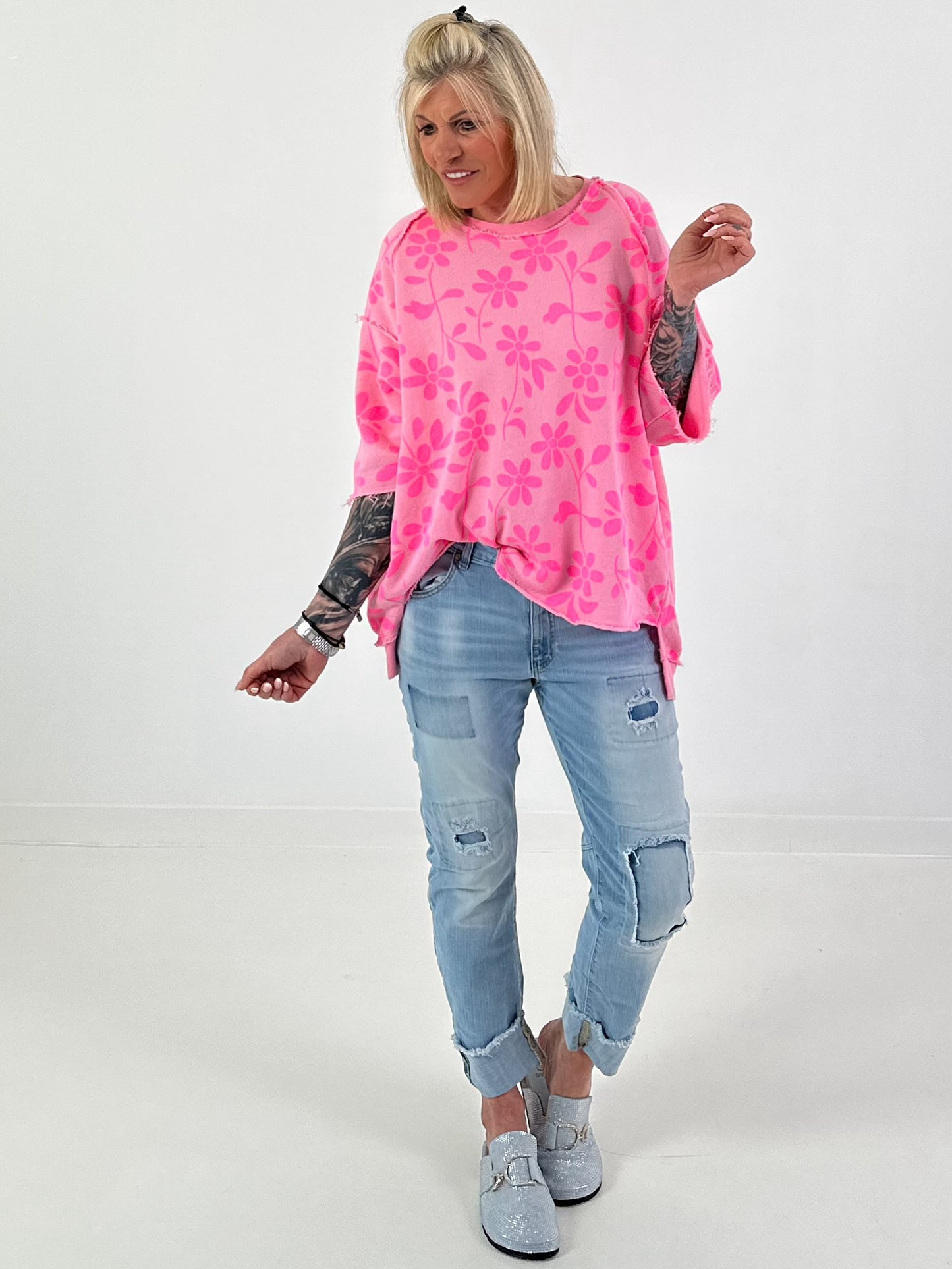 Sweater with floral all-over print - pink