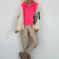 Oversized grofgebreide hoodie met sweat-inzetstuk - neonroze-ecru