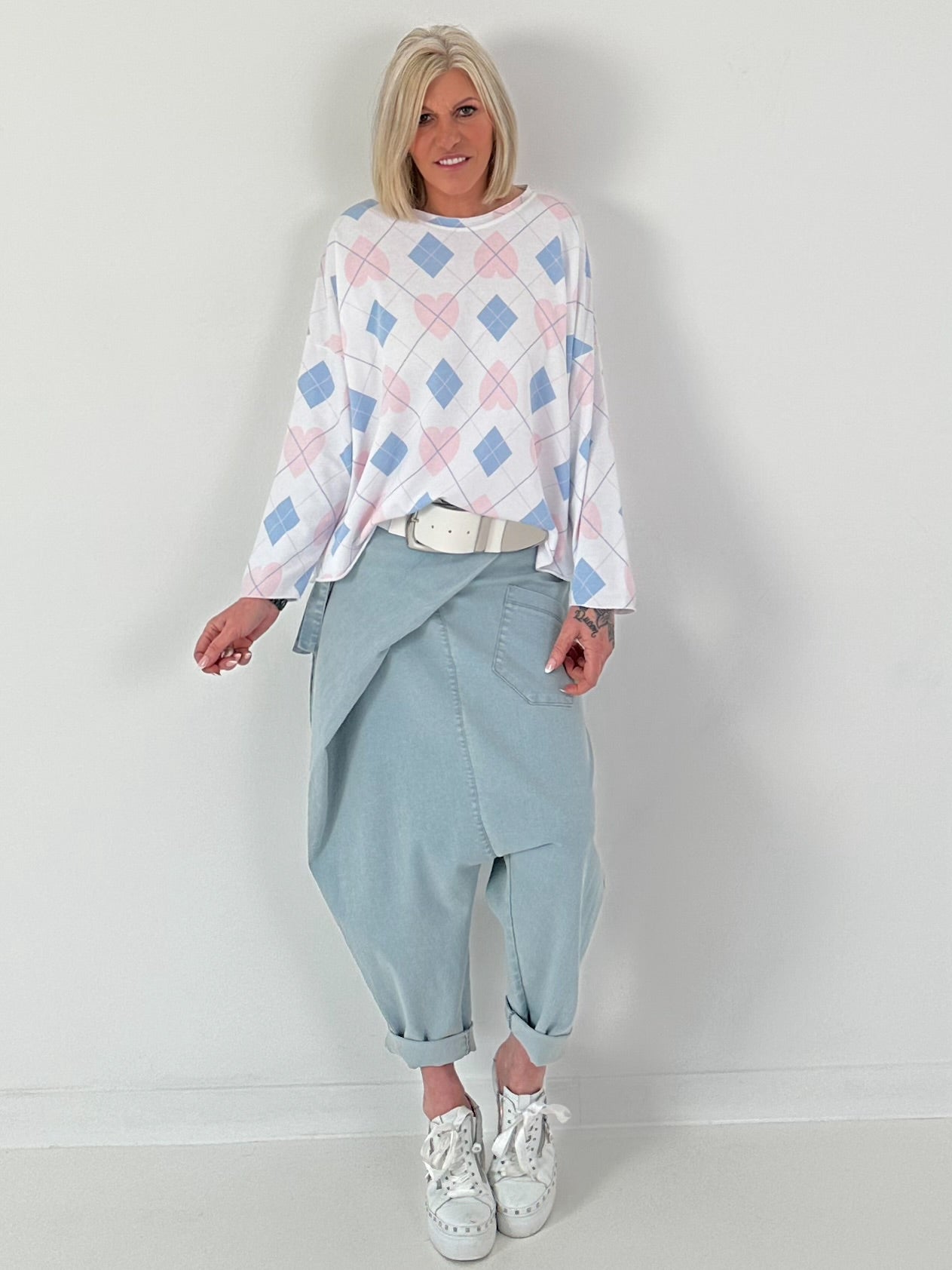 Sweater Raute/Herz - weiss