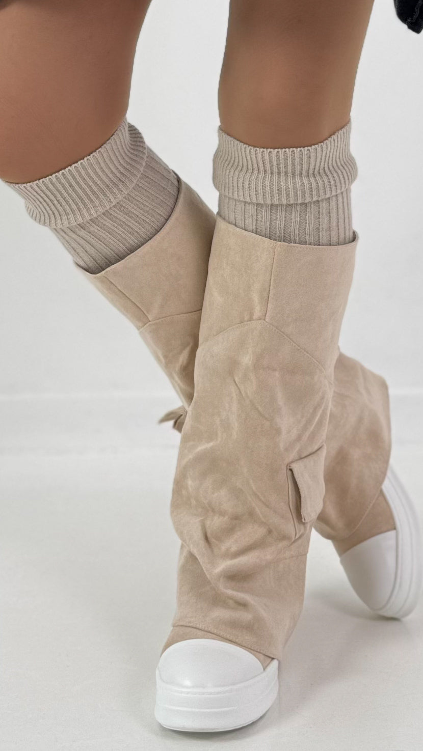 Suede-look boots, model "Utility" - beige