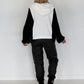 Oversized Grobstrick-Hoodie mit Sweat-Einsatz  - weiss-schwarz