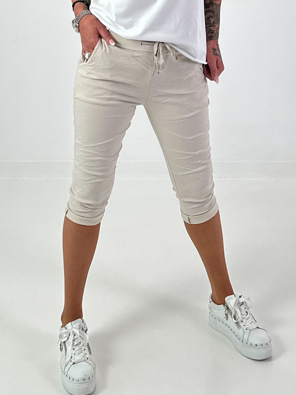 Capri Hose mit Bindeband - beige