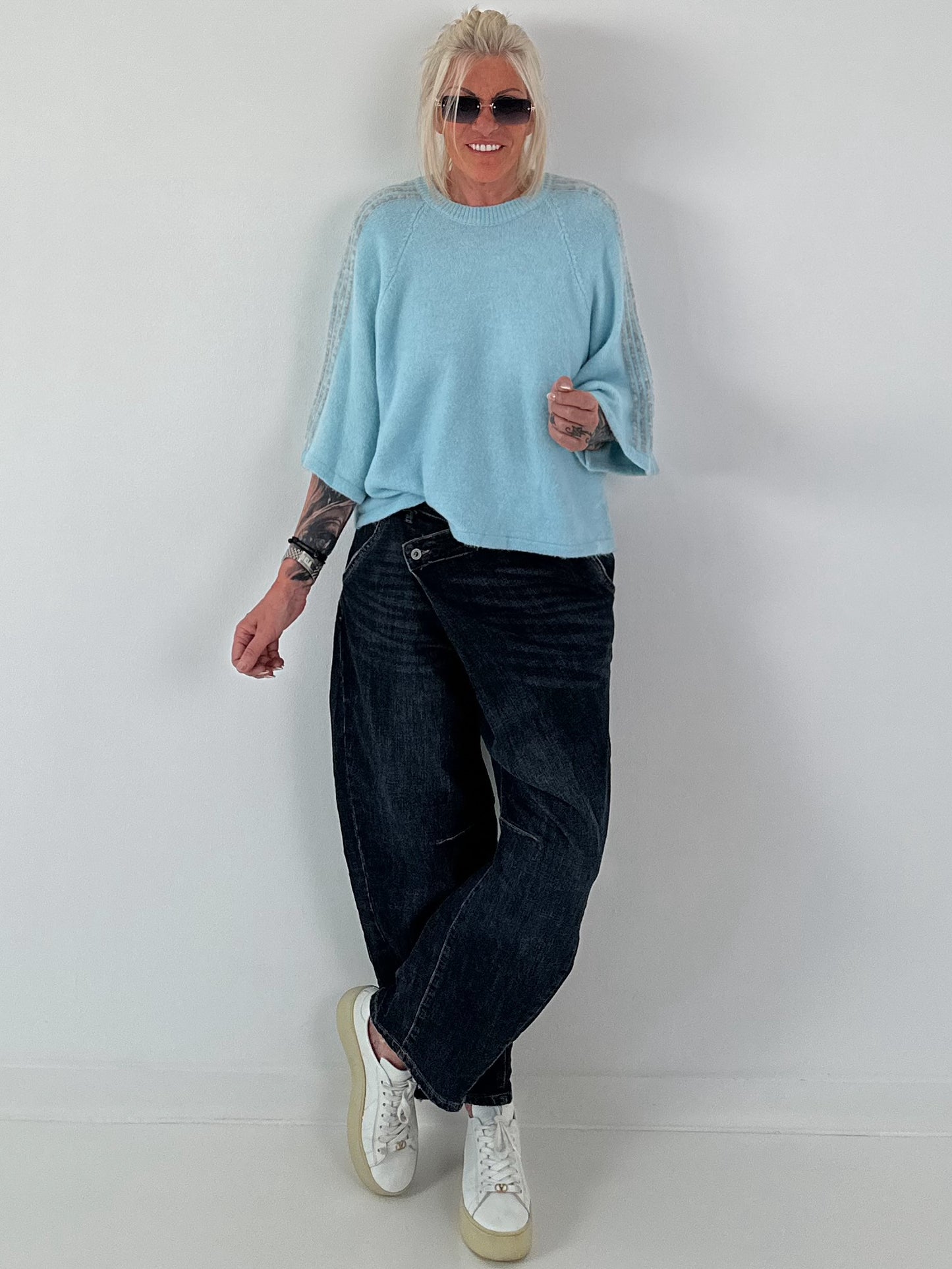 Pullover mit halbem Arm - hellblau