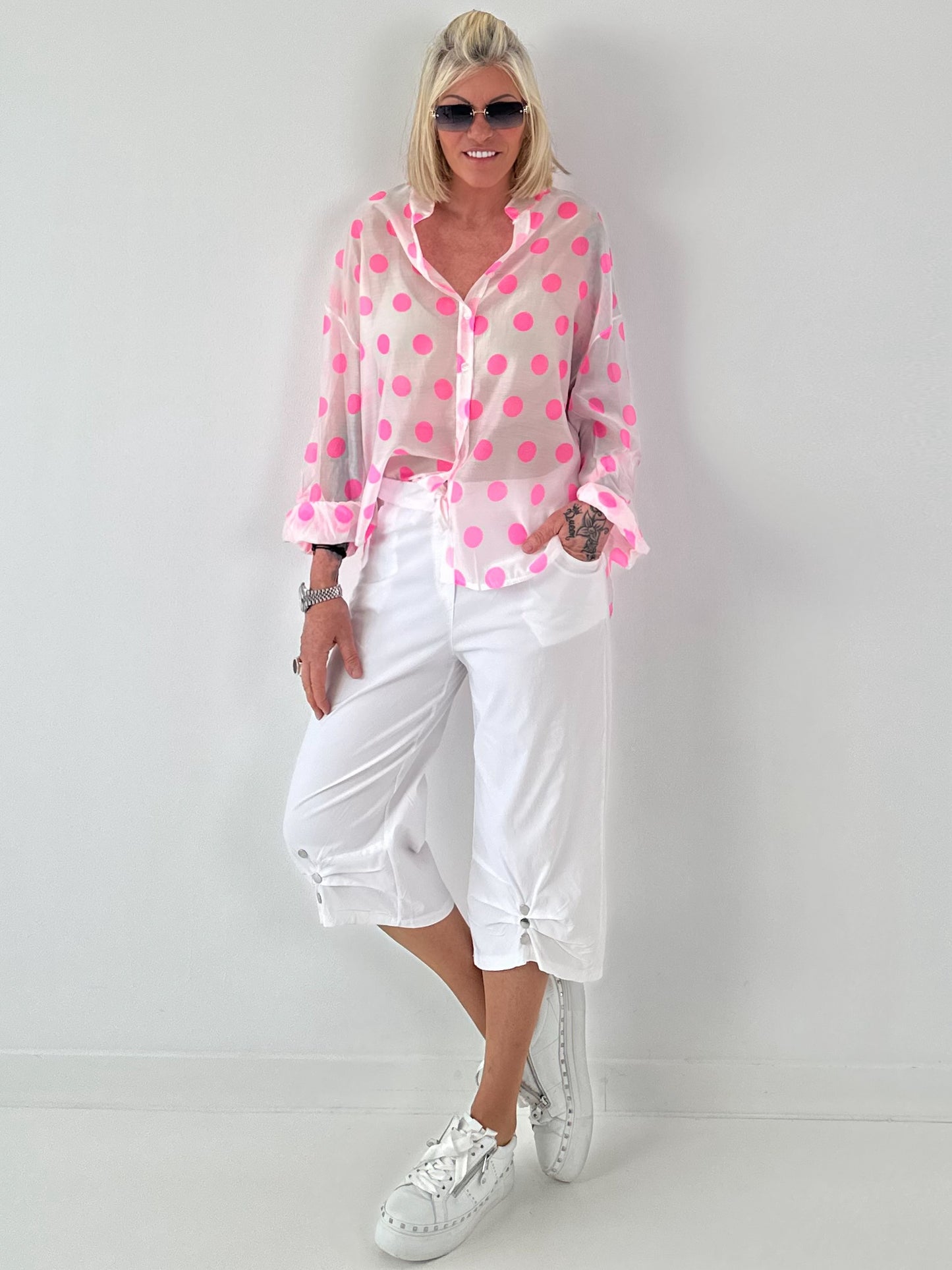 Transparent Tunic with Ruffle Sleeves - white