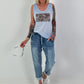 Feinstrick Top mit Leo Patch - hellblau