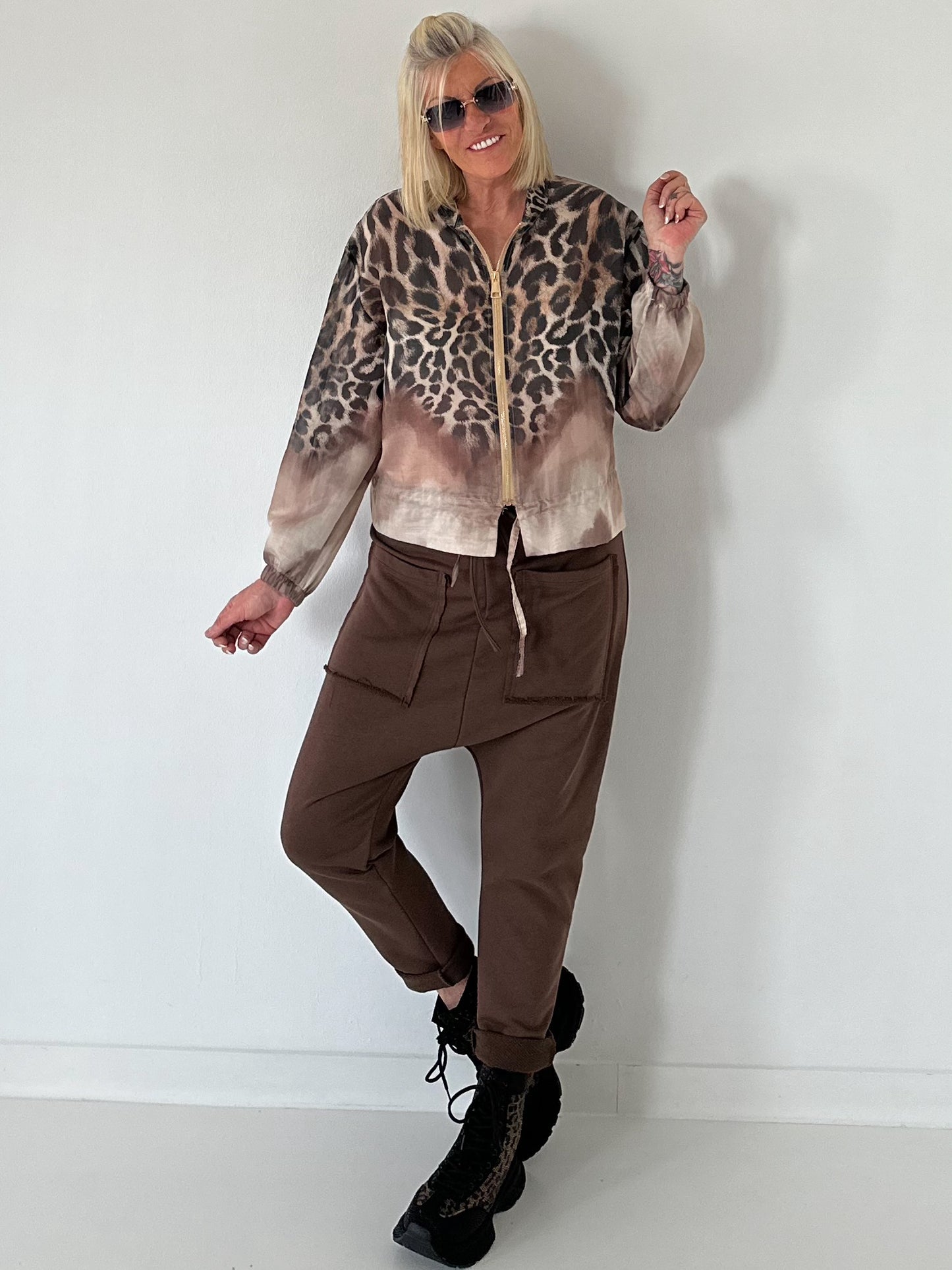 Blouse jacket with print - leo-beige