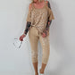 Shirt mit Cold Shoulder und Leo Strass - camel