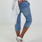 Short jeans with statement waistband - light blue