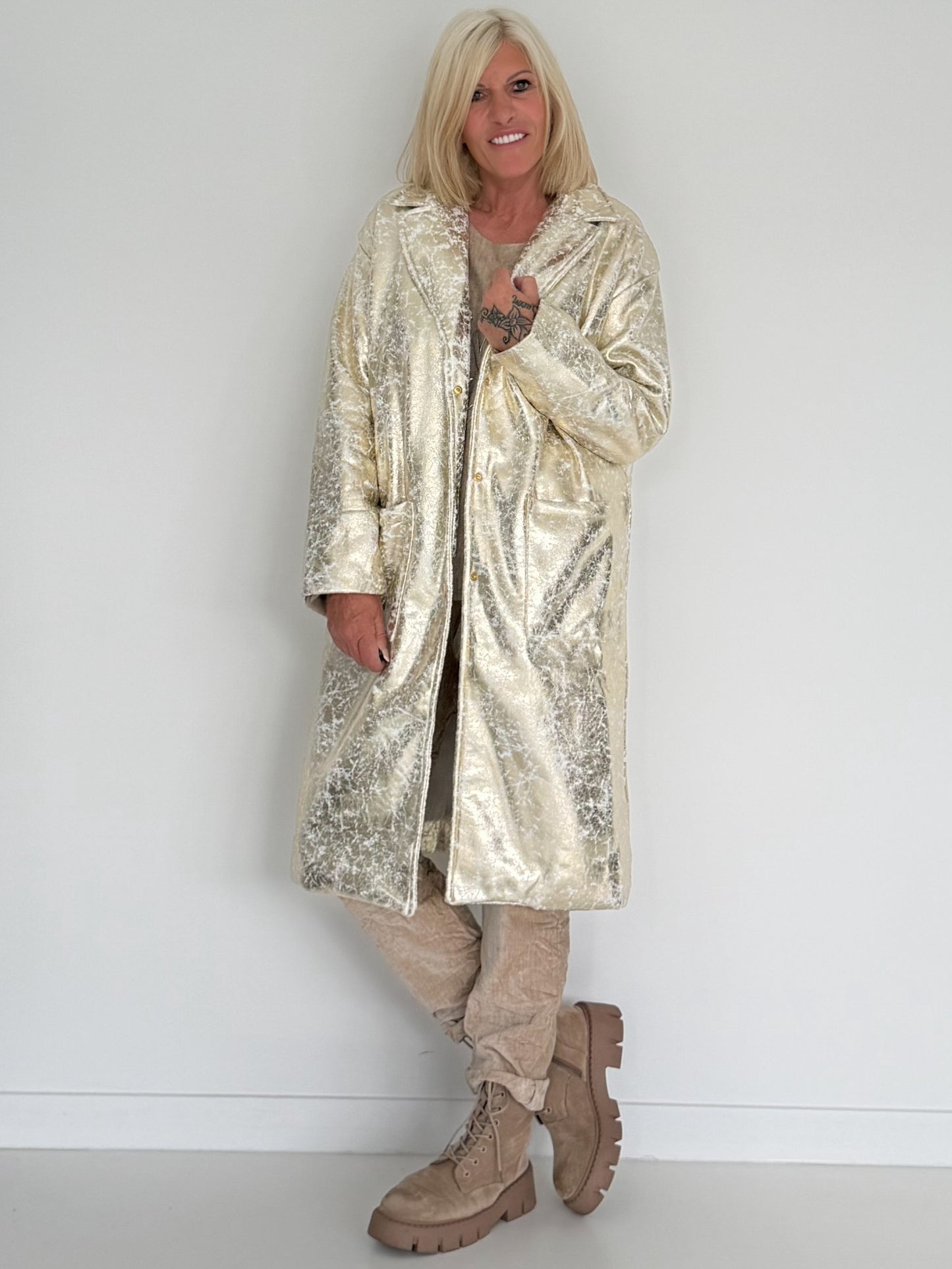 Vintage-look coat with gold effect - gold-ecru