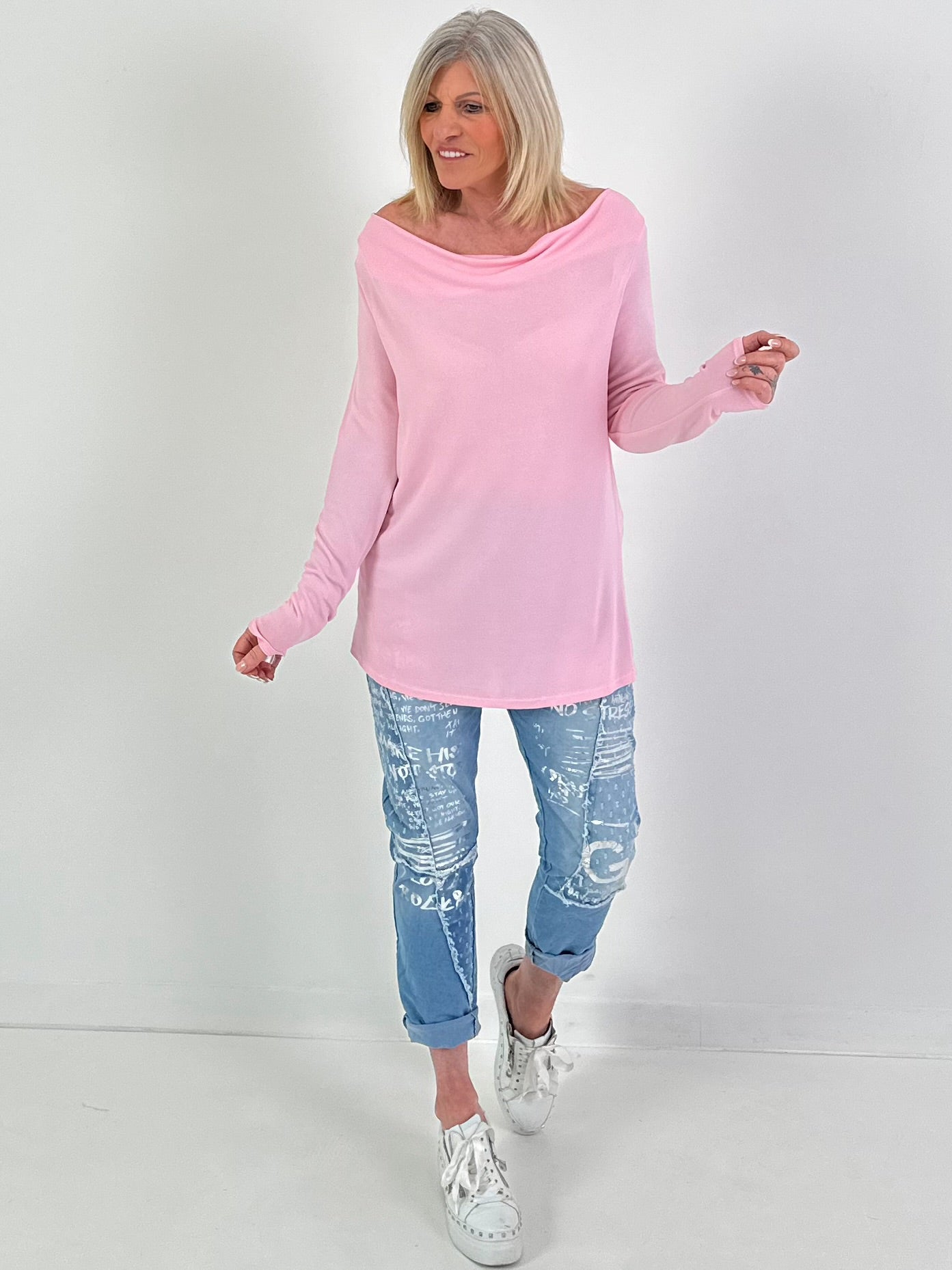 Shirt met watervalhals - roze