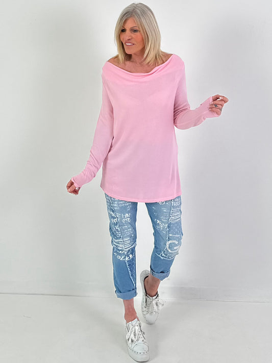 Shirt met watervalhals - roze