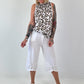 Striped top with ruffled collar - taupe-dark brown