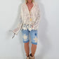 Boho Blouse with Crocheted Hem - beige
