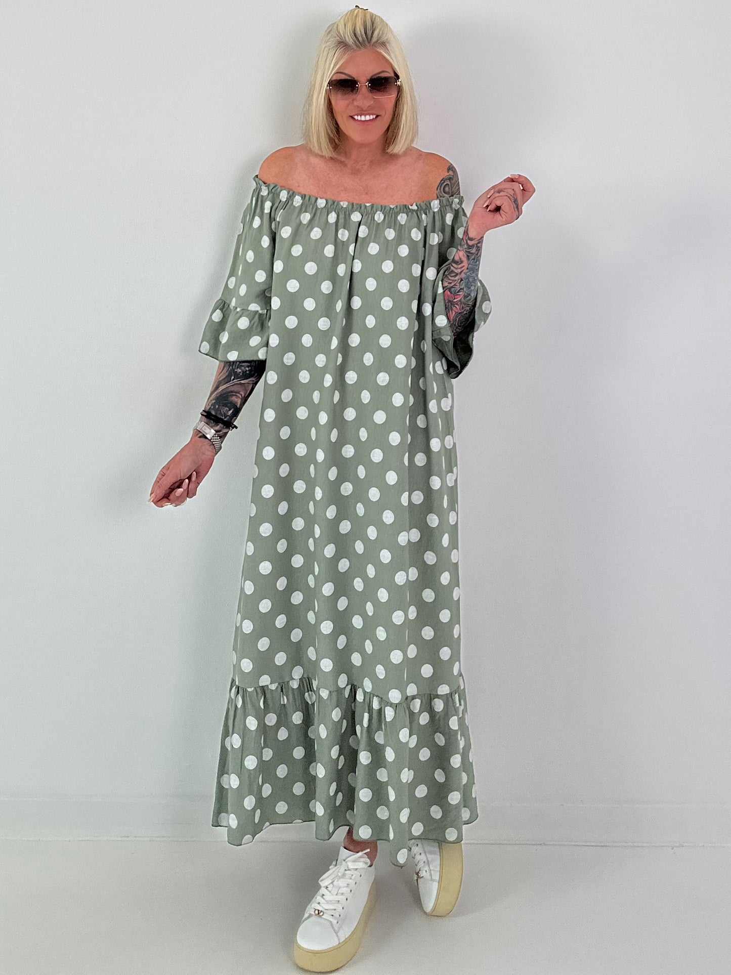 Carmen Sommerkleid mit Tupfen - khaki