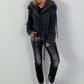 Cuddly Cardigan with Oversized Fur Collar - Anthracite
